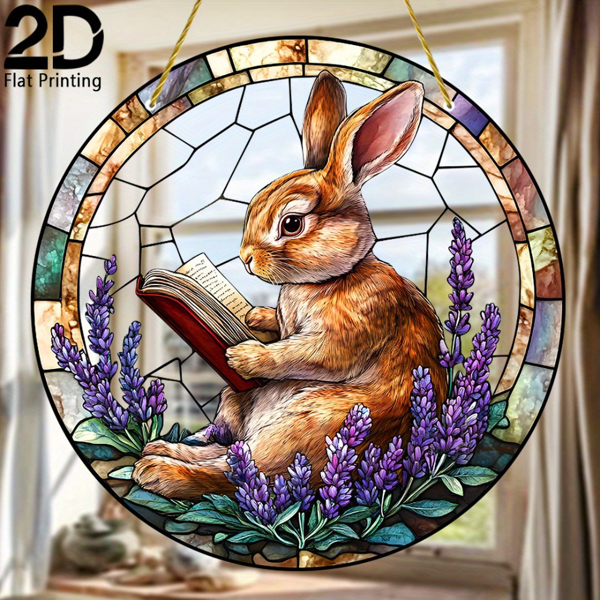 CIFbuy 亚克力彩虹捕梦仪壁挂彩色玻璃窗棱柱花园家居装饰可爱兔子阅读书阳光捕手吊饰礼物（TikTok、temu下自提）-7