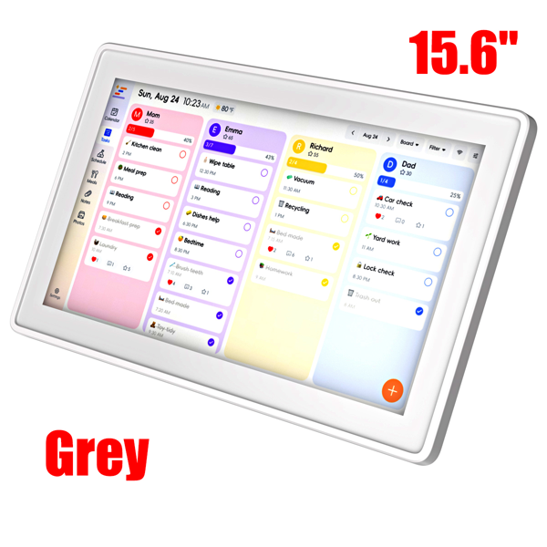 数字日历，15.6英寸电子墙面计划表与家务清单，触控式家庭日程管理器，支持日程安排、活动提醒及待办事项，含壁挂支架，智能日历完美适配2026年规划（灰色边框款）-3
