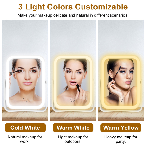 （自提可发加拿大，temu&tk下自提单）10 倍放大 LED 旅行化妆镜，三色调光双面镜带智能触控感应，USB 充电款 情人节送礼佳选-9