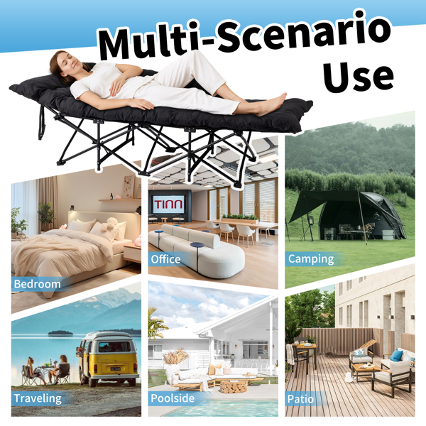 75*28*15in 黑色 户外行军床 10脚铁管 牛津布 折叠翘头 带软垫 150kg-6