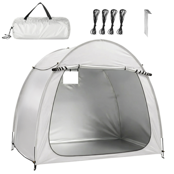 6.8X4.9FT 浅灰色 圆弧形 储物棚  双门(前侧和右侧) 内部配收纳袋 黑色玻纤杆框架 210DPU银胶牛津布 自行车储物棚 配拎包