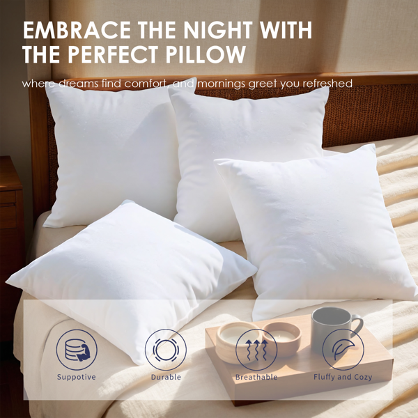 这套两只装白色抱枕，是提升家居舒适度的基础之选。18英寸标准尺寸，饱满聚酯纤维填充，为沙发和卧室带来立即可感的柔软支撑。不带枕套，方便您自由搭配，或直接享受其简约质感。-7