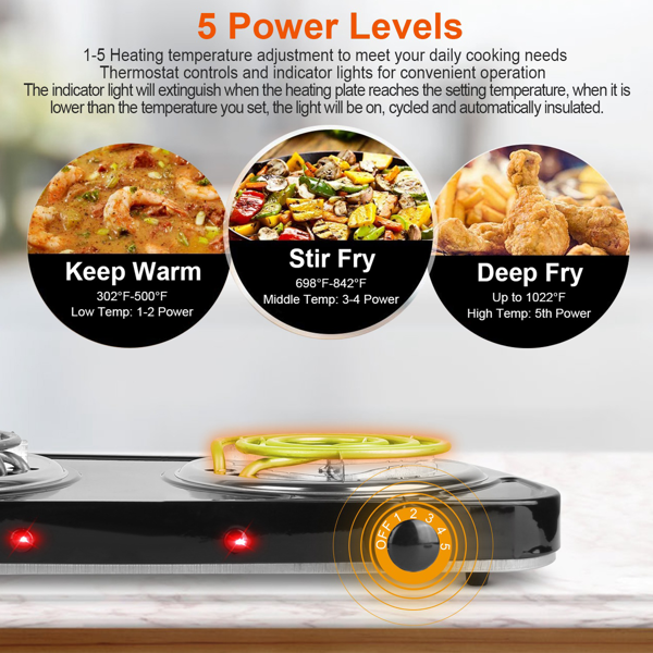 （自提可发加拿大，temu&tk下自提单）双燃烧器支持同时烹饪，双头电灶，2000 瓦速热 5 档调温，不锈钢机身便携款，适用家用、宿舍、房车场景，宿舍/公寓/房车/露营-8