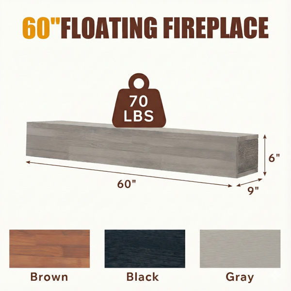 新款室内家居60英寸壁炉架实木置物架-灰色，可自提-4