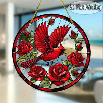 CIFbuy复古圆形红鸟太阳捕捉器 节日装饰彩色吊饰 鸟类主题浪漫礼物（TikTok、temu下自提）