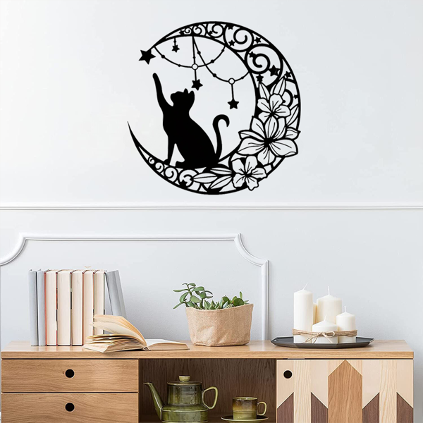 CIFbuy哥特黑猫金属墙饰 复古万圣节装饰品 幽灵室内外挂件 (TikTok、temu下自提)-3