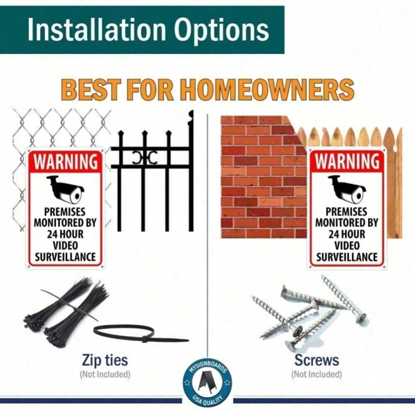 CIFbuy 安保监控摄像头警示贴纸 4片装 室内外金属标牌（TikTok、temu下自提）-9