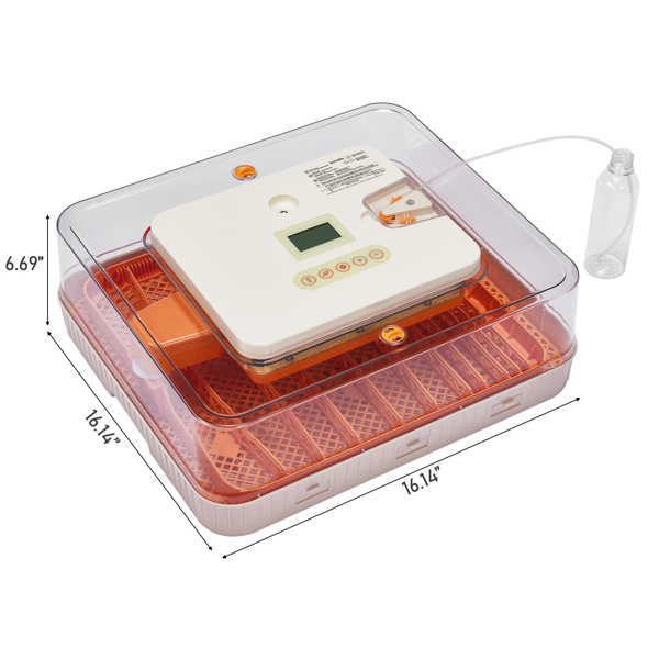 56H 美规 孵化器 110V 85W 56枚  ABS+PET 橙白机身透明上盖 LED照蛋功能升级 全自动翻蛋 温湿华氏度双显 自动控温控湿 多功能卡条蛋盘-2