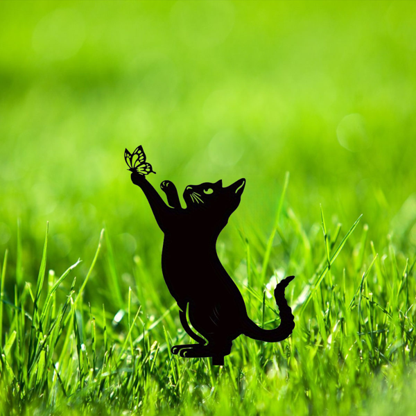 CIFbuy简约黑色铁制户外花园猫咪雕塑庭院草坪装饰（TikTok、temu下自提）-7