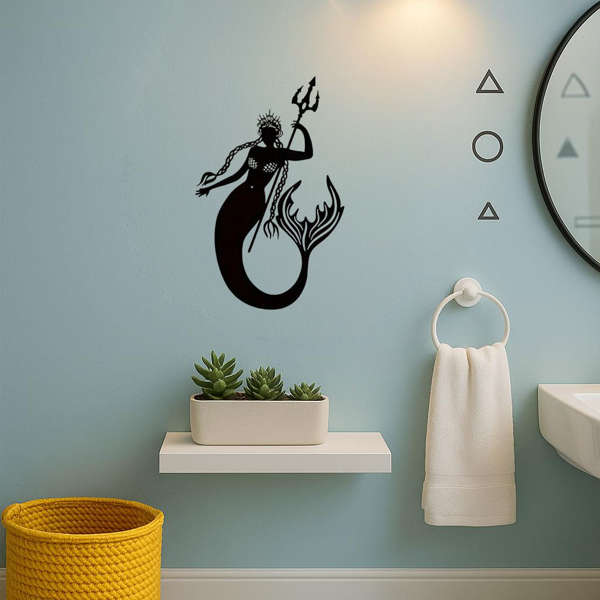 CIFbuy精美美人鱼与海王金属浮雕装饰画 神话亚特兰蒂斯手工艺墙饰 家居客厅玄关挂件(TikTok、temu下自提)-6