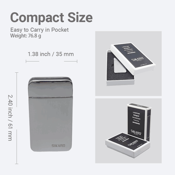 SIKARO®星空* 银面黑色边条日本设计时尚强力防风打火机雪茄香烟厨房户外可重复充气可调节火焰高度便携式-4
