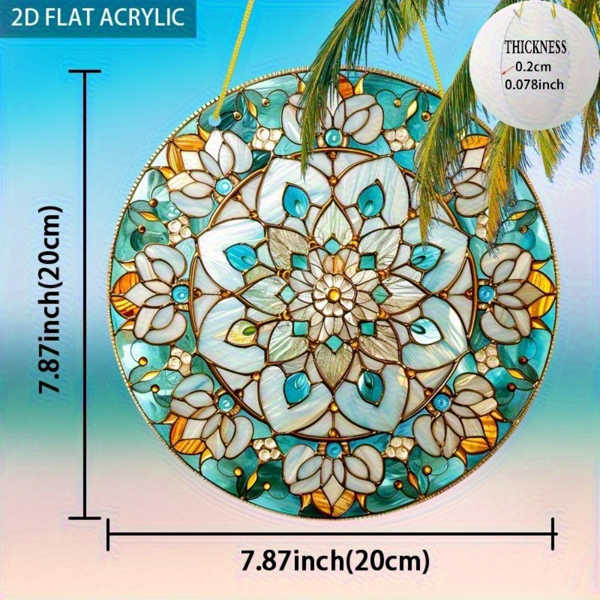 CIFbuy圆形简约扁平波西米亚曼陀罗花亚克力窗饰 天空蓝金色调家居悬挂装饰品(TikTok、temu下自提)-2