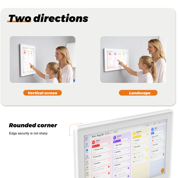 数字日历，15.6英寸电子墙面计划表与家务清单，触控式家庭日程管理器，支持日程安排、活动提醒及待办事项，含壁挂支架，智能日历完美适配2026年规划（白色边框款）-14