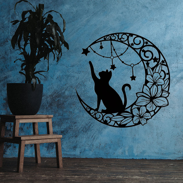 CIFbuy哥特黑猫金属墙饰 复古万圣节装饰品 幽灵室内外挂件 (TikTok、temu下自提)-6