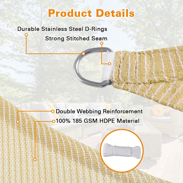 10'X10' 沙色HDPE遮阳帆-8