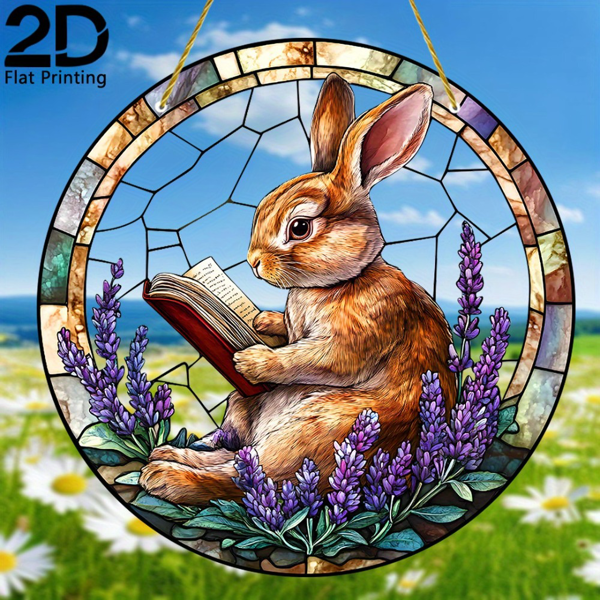 CIFbuy 亚克力彩虹捕梦仪壁挂彩色玻璃窗棱柱花园家居装饰可爱兔子阅读书阳光捕手吊饰礼物（TikTok、temu下自提）-6