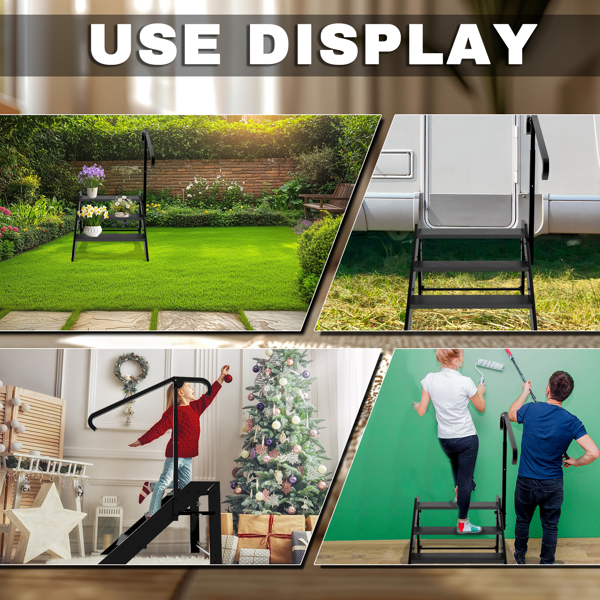 可折叠阶梯凳，3 级折叠阶梯，带高度可调扶手和防滑脚垫的房车阶梯，适用于家庭、旅行拖车、露营车、移动房屋、水疗中心和门廊的热水浴缸阶梯（TEMU仅可自提）-8