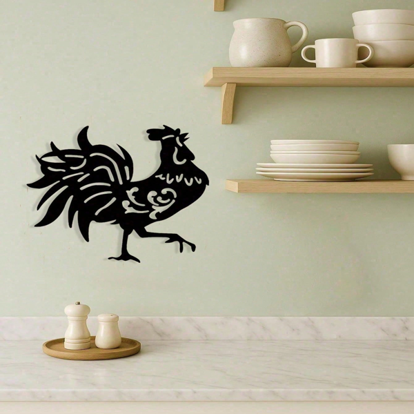 CIFbuy Vintage Black Rooster Wall Art Weather Resistant Metal Home Decor For Indoor And Outdoor (TikTok, temu pick-up service)-2
