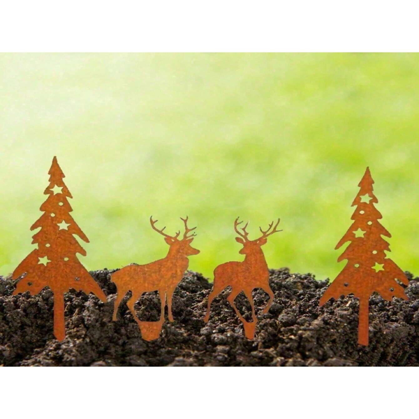 CIFbuy古董金属鹿与树雕塑四件套 草坪露台装饰 农场风格户外庭院艺术(TikTok、temu下自提)-3