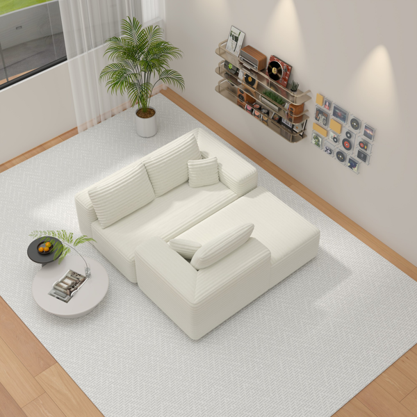 模块化宽条纹灯芯绒组合沙发｜全海绵深座二人位沙发 + 左侧贵妃躺椅｜现代客厅休闲沙发-13