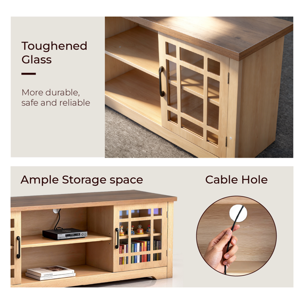 深棕色顶+原木色柜体 刨花板贴三胺 147*40*56cm 双玻璃门 电视柜-4
