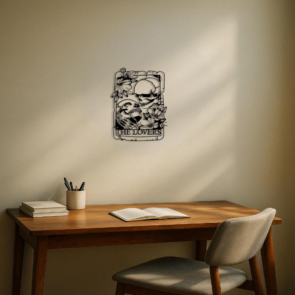 CIFbuy哥特风格骷髅双人金属墙艺复古锻铁墙雕塑适用于室内外客厅卧室庭院阳台花园(TikTok、temu下自提)-5