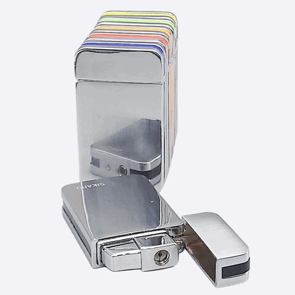 SIKARO®星空* 银面黑色边条日本设计时尚强力防风打火机雪茄香烟厨房户外可重复充气可调节火焰高度便携式-7