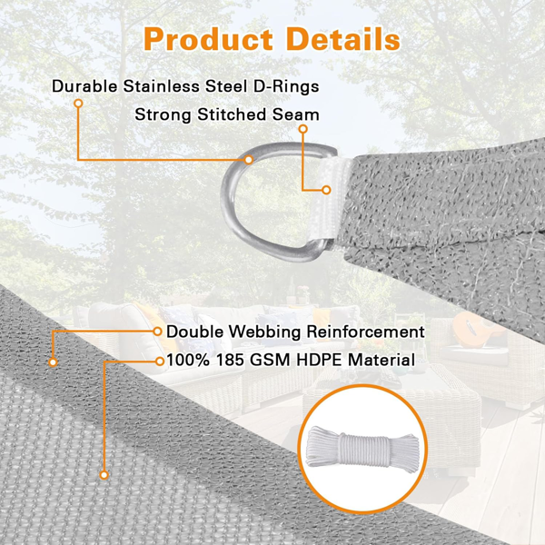 12'X12'X12' 浅灰色HDPE遮阳帆-10