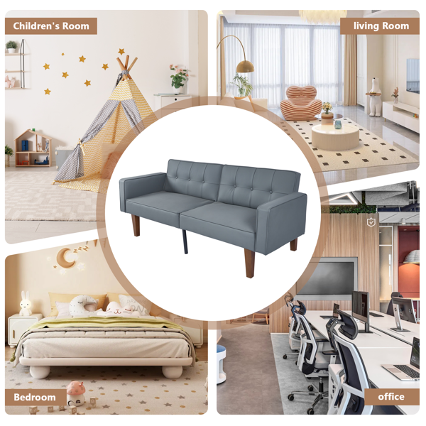 现代 PU 皮革沙发｜可调节倾斜靠背簇绒沙发｜木脚+金属支撑脚客厅休闲沙发-8