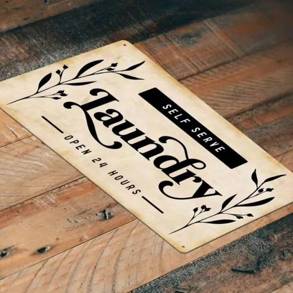 CIFbuy 24小时自助洗衣房装饰金属标牌 浴室装饰金属牌 (TikTok、temu下自提)-5