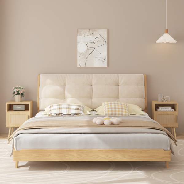 22.83英寸高藤制床头柜，带门开放式置物架的边桌，实木桌腿，适用于卧室、宿舍和小空间，橡木色-9