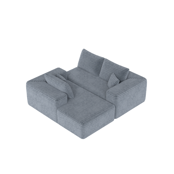 模块化宽条纹灯芯绒组合沙发｜全海绵深座二人位沙发 + 左侧贵妃躺椅｜现代客厅休闲沙发-1