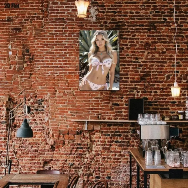 CIFbuy复古铝制墙面装饰 金发比基尼花朵蝴蝶结设计 无需电源家居海滩装饰礼物（TikTok、temu下自提）-2