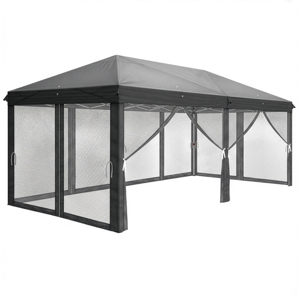 10X20FT 深灰色 6面纱网(6门) 折叠棚 210D牛津布 28/22MM脚管 10X20MM交叉杆(加中间塑料件) 白色喷塑铁管 配拎包-1