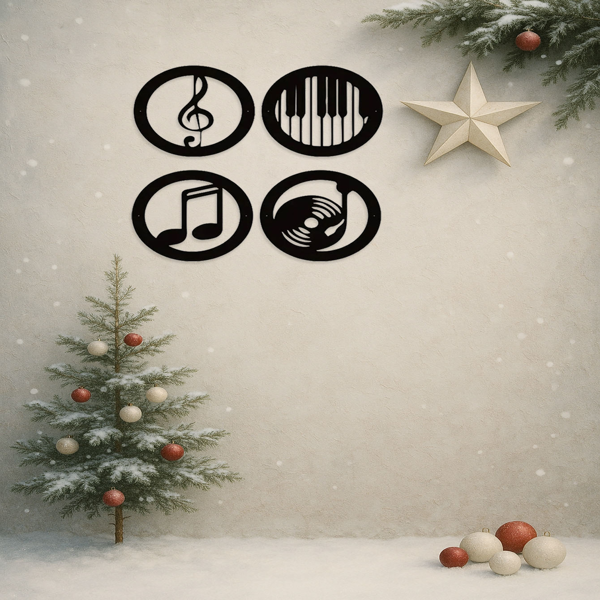 CIFbuy复古音乐主题四件套墙面艺术装饰组优雅黑色铁框 音乐爱好者礼物（TikTok、temu下自提）-6