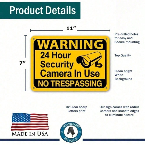 CIFbuy 24小时监控安防警示牌 坚固防水金属标牌（TikTok、temu下自提）-9