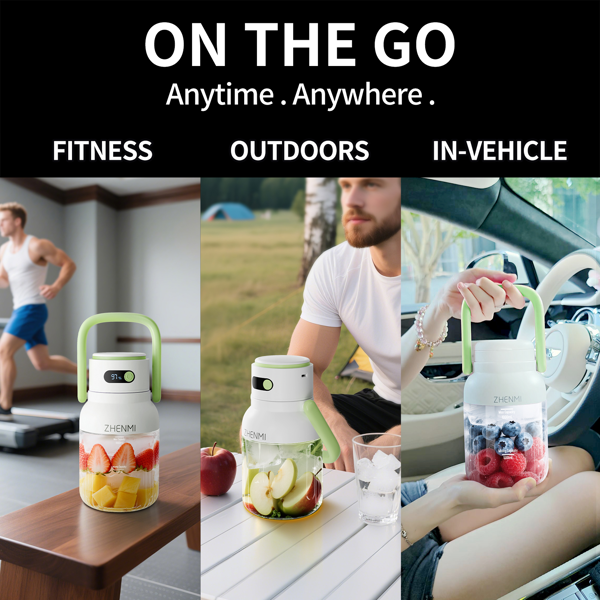 便携式搅拌机，个人奶昔搅拌机，无线设计，33盎司不含双酚A容器，防漏盖带饮用嘴，USB-C充电，易清洁部件，绿色款-6