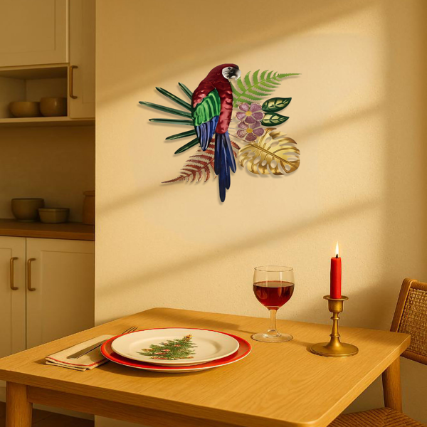 CIFbuy复古彩色鹦鹉墙面装饰艺术花卉波西米亚热带鸟类挂件厨房客厅家居装饰（TikTok、temu下自提）-6