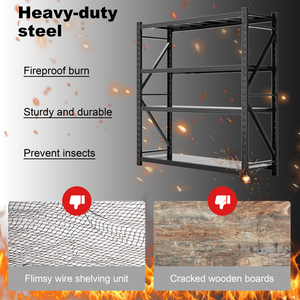 Temu 仅支持自提 重型车库货架单元64.5"H"67"W 21.6"D，5层钢制可调节金属储物架，3000磅工业货架，用于车库组织、地下室、仓库、车间、工具架-3