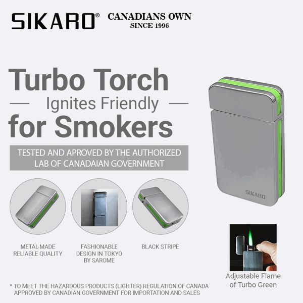 SIKARO®星空* 银面绿色边条日本设计时尚强力防风打火机雪茄香烟厨房户外可重复充气可调节火焰高度便携式-2