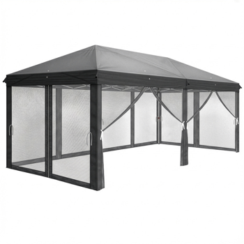 10X20FT 深灰色 6面纱网(6门) 折叠棚 210D牛津布 28/22MM脚管 10X20MM交叉杆(加中间塑料件) 白色喷塑铁管 配拎包