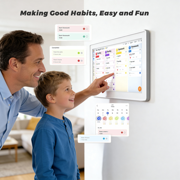 数字日历，15.6英寸电子墙面计划表与家务清单，触控式家庭日程管理器，支持日程安排、活动提醒及待办事项，含壁挂支架，智能日历完美适配2026年规划（灰色边框款）-2
