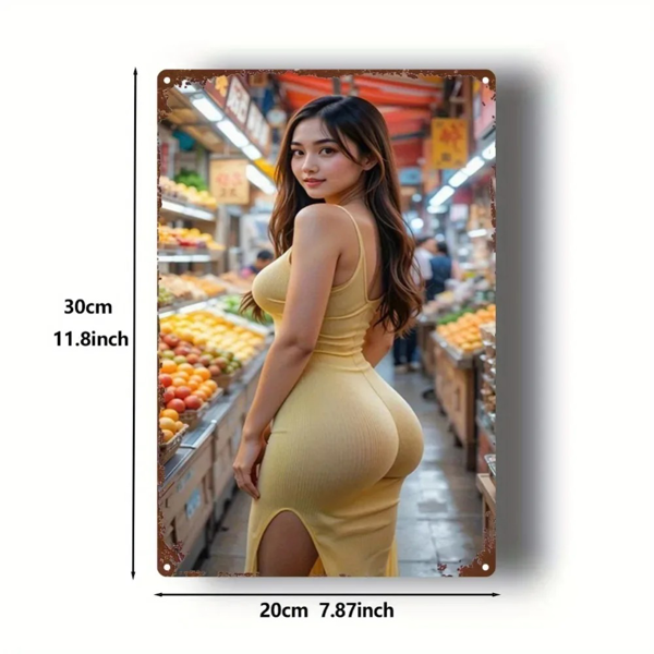 CIFbuy复古亚洲水果市场墙面装饰 免打孔厨房家居铝制壁画（TikTok、temu下自提）-3