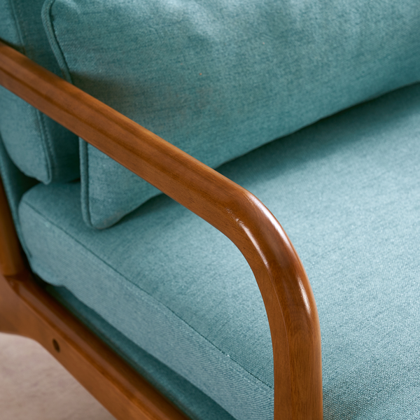 全拆 实木扶手 高背 靠背铁架麻布 青色 室内休闲椅-35