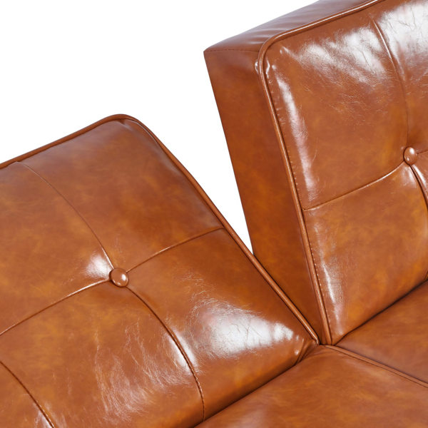 现代 PU 皮革沙发｜可调节倾斜靠背簇绒沙发｜木脚+金属支撑脚客厅休闲沙发-13