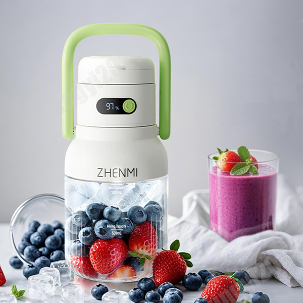 便携式搅拌机，个人奶昔搅拌机，无线设计，33盎司不含双酚A容器，防漏盖带饮用嘴，USB-C充电，易清洁部件，绿色款-1