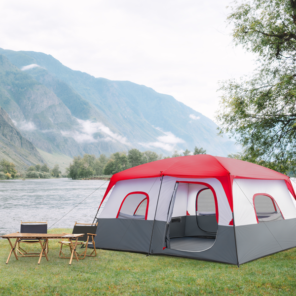 14人 红白色 露营帐篷 涤纶布 玻璃纤维杆 430*430*210cm-24