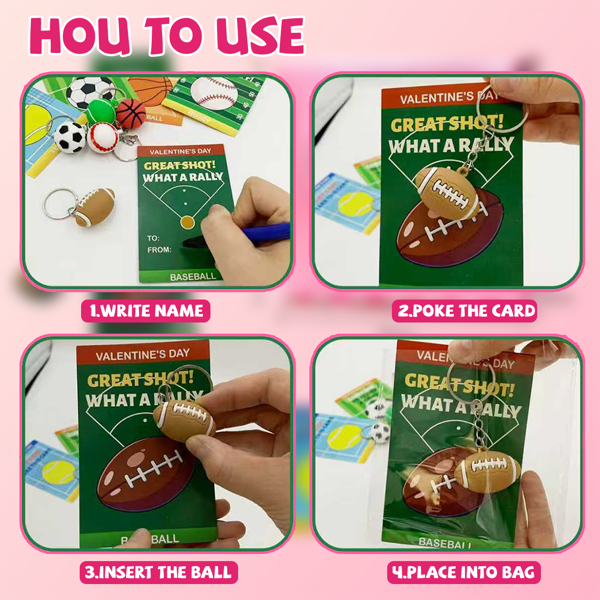 足球主题情人节礼物卡，附赠减压球钥匙扣，适合儿童班级，28 件装足球钥匙扣玩具及交换卡片，适合教室男孩女孩，情人节非糖果礼物，学生学校奖品-2