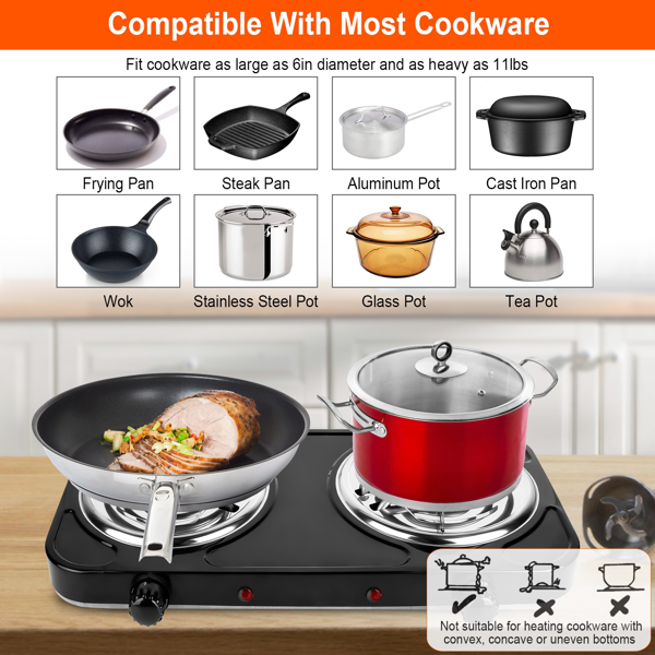 （自提可发加拿大，temu&tk下自提单）双燃烧器支持同时烹饪，双头电灶，2000 瓦速热 5 档调温，不锈钢机身便携款，适用家用、宿舍、房车场景，宿舍/公寓/房车/露营-7