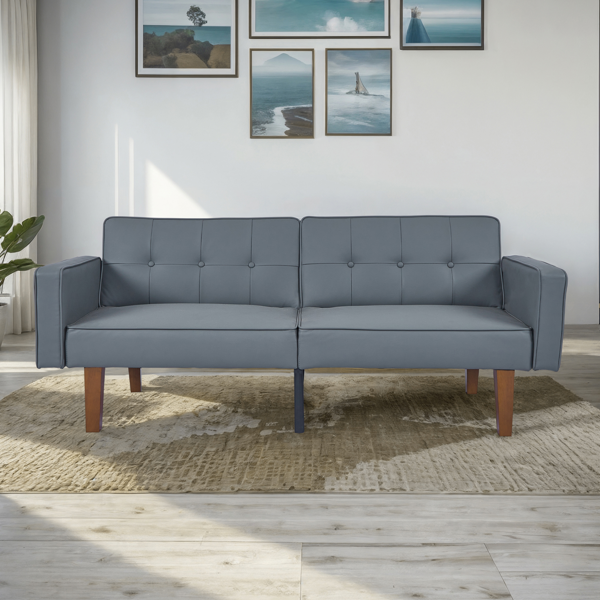 现代 PU 皮革沙发｜可调节倾斜靠背簇绒沙发｜木脚+金属支撑脚客厅休闲沙发-7